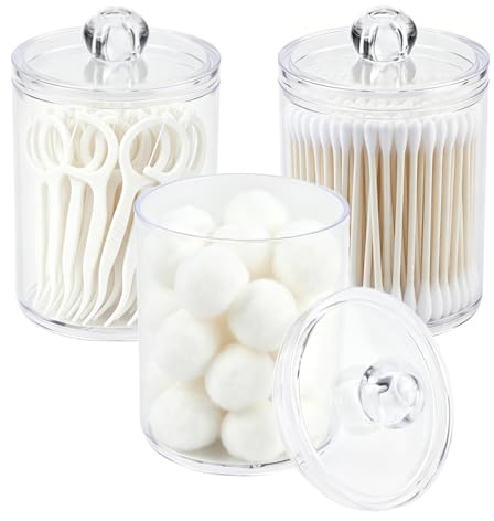 JSMTKJ 3 Piezas Dispensador de Algodón Acrílica | Contenedor Soportes de Hisopos para Guardar en el Baño Y el Tocador Discos Desmaquillantes, Bastoncillos de Algodón Y Gomas