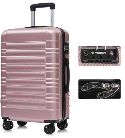 YONSLY Premium Reisekoffer TSA-Schloss,YKK-Reißverschluss Hartschalen-Koffer Trolley Kabinenkoffer Rollkoffer Suitcase Handgepäck 4 Rollen (Roségold, L)