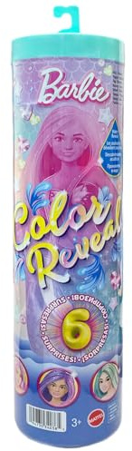 Barbie Mattel JFV58 Color Reveal Meerjungfrau, 3 Überraschungstüten, 4 Zubehörteile, Farbwechsel, Verschiedene Modelle