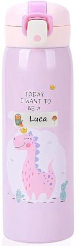 Sigdio Borraccia Termica Bambini Personalizzata con nome Bottiglia Termica Bambini Acciaio Inox Senza BPA a Prova di perdite Ideale per Scuola, Casa