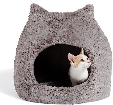 Best Friends by Sheri Meow Hut Katzenhöhle - Geschlossene Hundehöhle und Katzenbett mit ultraweichem Kunstfell, waschbar - Jumbo-Größe, Grau