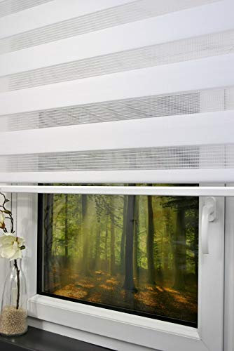 kskeskin Duo Rollo Doppelrollo Breite 200 cm Länge 250 cm (Decke bis Boden) mit Alukassette in Farbe weiß mit breiter Beschwerung
