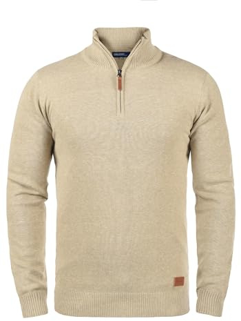 Blend BHRobin Herren Strickpullover Troyer Feinstrick Pullover mit Troyerkragen Rippbündchen Baumwollmischung Regular fit, Größe:S, Farbe:Sand Mix (70810)