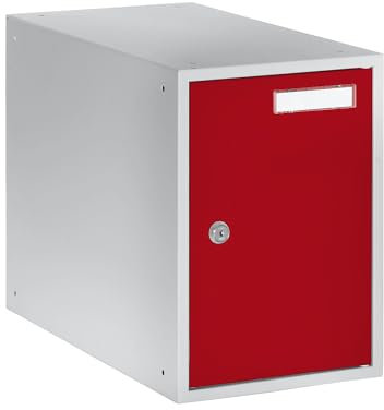 QUIPO eurokraft | Basic | Schließfachwürfel | HxBxT 350 x 250 x 450 mm | Vollblechtür | lichtgrau/feuerrot