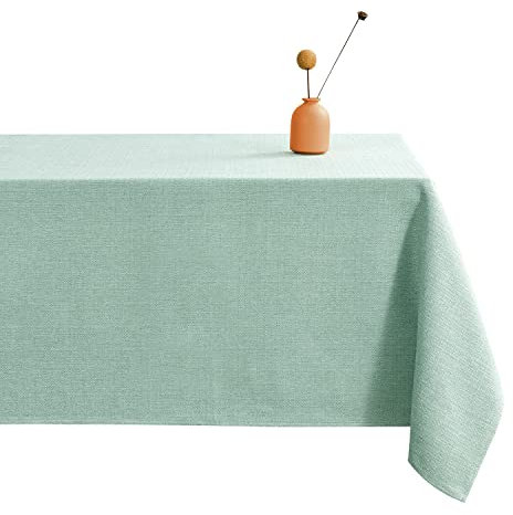 LUOLUO Tischdecke Leinenoptik tischdecke abwaschbar Tischtuch Leinen Tischwäsche Eckig Wasserdicht Tischdecke Hellgrün-Neu 145 x 300 cm