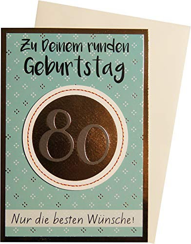 Perleberg hochwertige Geburtstagskarte der Lifestyle Collection mit Zahl-Motiv & Schrift - edle Karte zum 80. Geburtstag inkl Umschlag - Geburtstagskarten in Premium-Qualität 11,6 x 16,6 cm