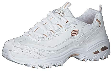 Skechers Women's D'Lites Fresh Start Trainers, White Leather/Duraleather/Rose Gold Trim, 2 UK