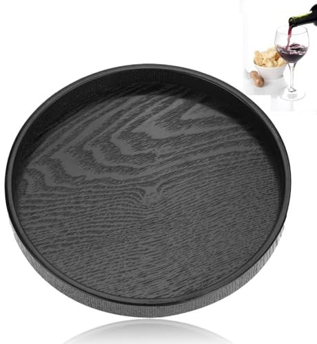 Black Round Serving Tray 30cm Small Wooden Tray Snack Food Meals Tea Trays Serving Meal Tray for Coffee Table Party Bar Restaurant Hotel, 11.8 x 0.79inch