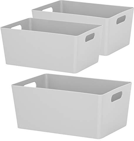 3x Ordnungsboxen - 11 cm hoch - GRAU - 25x17x11cm - 3,9 Liter - DINA5 - Ordnungskorb - Schubladenorganizer Schublade - Organizerbox Ordnungssystem Kunststoff Aufbewahrung Bad Korb Schrank Schreibtisch
