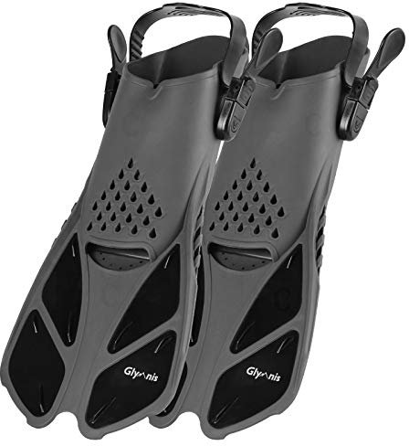 Glymnis Schnorchelflossen Verstellbare Flossen Schwimmflossen für Erwachsene und Kinder Kurze Tauchflossen zum Tauchen Schwimmen Schnorcheln (Schwarz, ML/XL)