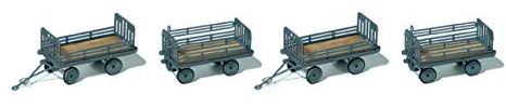 Preiser H0 17129 Anhänger zu Elektrokarre der Deutschen Post grau 4 Stück 1:87