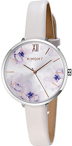 KIMOMT Montres Femme Bracelet Cuir Luxe Montres à Quartz Étanche Mode Créative Montre pour Femme Fille Femme, Bracelet en cuir - Fleur rose, Bracelet