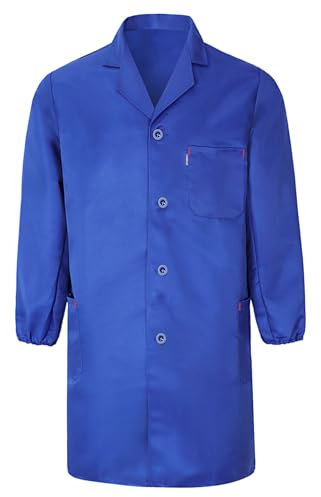 Yukirtiq Mens Warehouse Work Coat Scrubs Overall Factory Dust Coats Garage Work Jacket Smock Paint Over Coat, Royal Blue, L