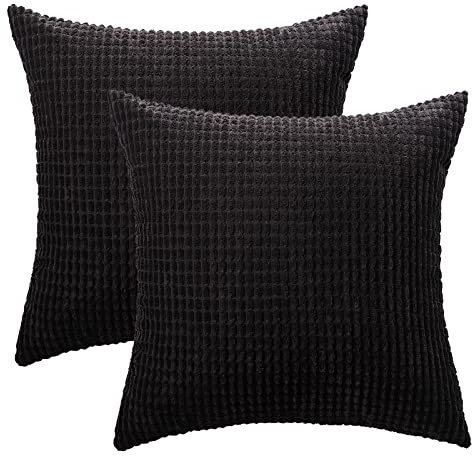 TAN.TOMI Kissenbezug Kord Uni 2er Set, Kissenhülle Kissenbezüge für Zierkissen Dekokissen Sofakissen Couchkissen in vielen Farben(Schwarz,60x60CM)
