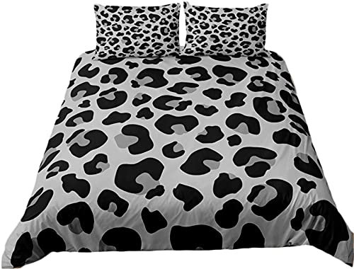 Meiju 2/3 Piece Bedding Duvet Cover Set for Single Double King Size, 3D Leopard Print Bedding Set Soft Microfibre Duvet Sets With Zipper Quilt Cover + Pillowcases (Grey leopard,180x210cm)
