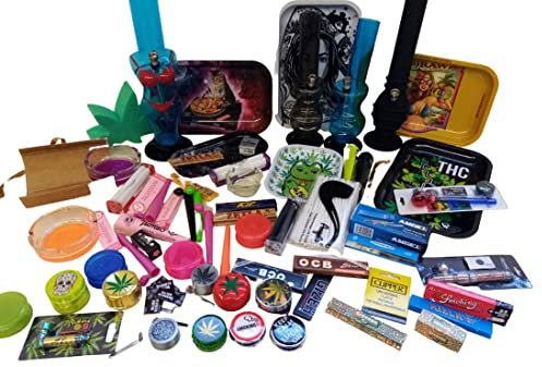 Huslage24 Set Überraschungspaket MAXI Bong Drehtablett Grinder Tubes Papers