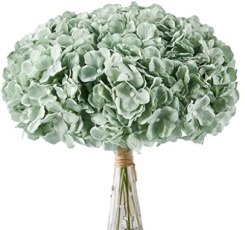 AVIVIHO Fiori artificiali di ortensia in seta, 10 pezzi, con steli, per matrimoni, casa, feste, negozi, baby shower, colore: verde salvia