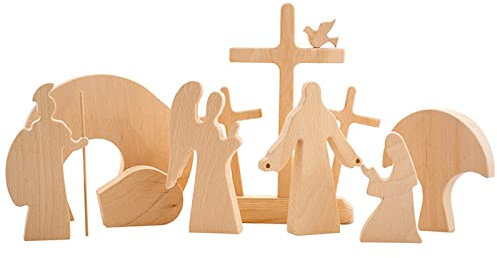 IoF Oster-Auferstehungs-Szene, Ornament, religiöse Osterdekoration, Holz, christliches leeres Grabfiguren, Heimdekoration, Krippen-Set, Geschenke für Kinder, He is Risen, Osterdekoration für