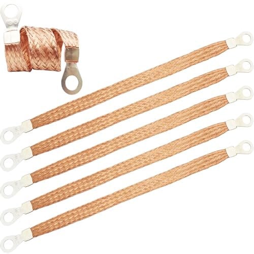 Tresse de masse, CTRICALVER 19cm Masse en cuivre, Universal Automotive Heavy Duty Moteur Bande de mise à la masse En Cuivre(5 pcs)