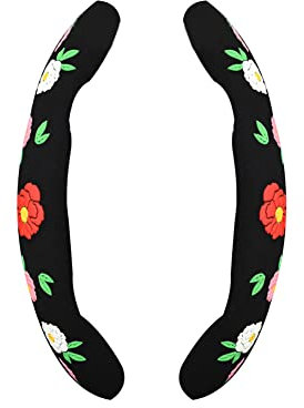 Auto Lenkradbezug Universal, MoreChioce 2 Stück Plüsch Auto Lenkradschutz Anti-Rutsch Auto Lenkradhülle Komfortable Auto-Lenkradabdeckung Frauen Langlebig Lenkradschoner,Rot Blume