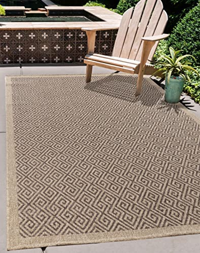 Serdim Rugs Harper Kilim Braided Greek Key Design Outdoor Rugs, Jute, Rectangle 120 x 170cm