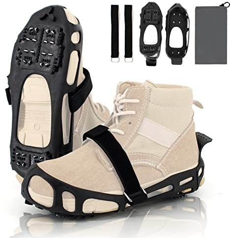 byhsports Steigeisen für Bergschuhe, Crampons Ice Cleats Snow Grips, Anti-Rutsch-Traktion Lightweight Portable für Walking auf Schnee and EIS, Easy Step-in für Schuhe/Boots (L)