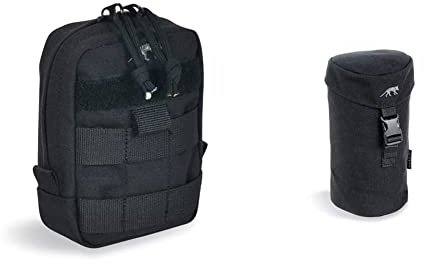 Tasmanian Tiger TT Tac Pouch 1, Schwarz, 15 x 10 x 4, 7647 & TT Bottle Holder 1L Isolierte, gepolsterte Molle-System Trinkflaschen-Tasche Rucksack Flaschenhalter, Schwarz