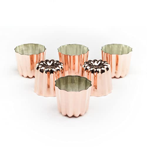 Hakart Set mit 6 Kupfer-Canele-Formen, 5,3 cm, traditionelle Größe, französische Caneles, antihaftbeschichtete Gebäckkanele