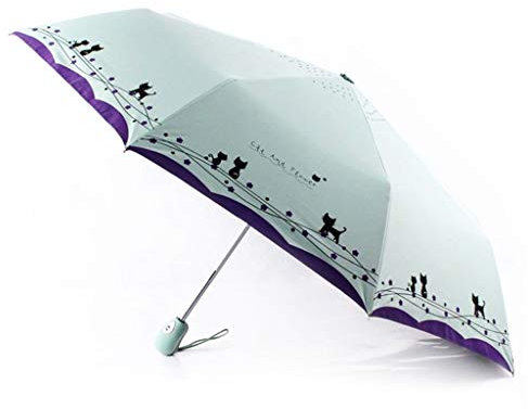 SUNHUITOY Winddichter, kompakter Reise-Regenschirm, zusammenklappbar, niedlicher Katzen-Regenschirm, automatisches Öffnen, Schließen, Regen und Sonne, leicht, tragbar, Herren, grün
