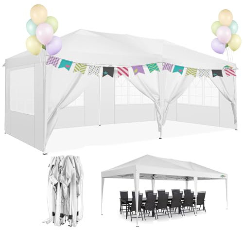 COBIZI Tonnelle 3x6 Tente Pop-up Tente d'extérieur Tonnelle de Jardin Pliante Robuste avec 6 parois latérales Housse étanche 210D, Imperméable(3x6m, Blanc)