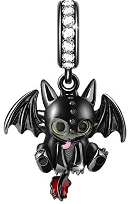 BEEUVIP Damen Black Plated Little Dragon Dangle Charm Anhänger für Armband 925 Sterling Silber Geburtsstein Charms Beads passend für Armband