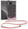 kwmobile Necklace Case kompatibel mit Google Pixel 7a Hülle - Silikon Cover mit Handykette - Rosa Dunkelbraun Transparent Kirschblütenblätter