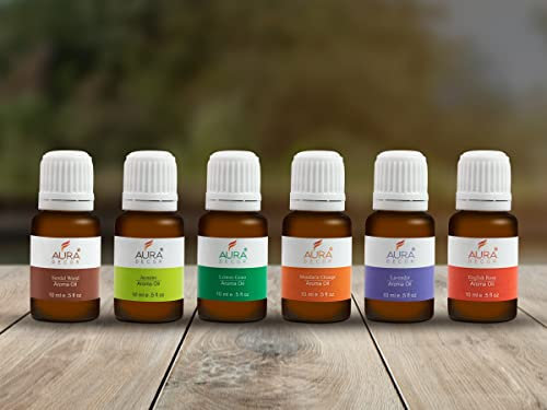 Aura Decor Aroma Diffuser Oil, Candle Burner & Electric Diffuser for Home Fragrance candle (Lavender, English Rose, Jasmine, Sandal, Mandarin Orange, Lemon Grass) 10ml each, Pack of 6 (Mix, Pack of 6)