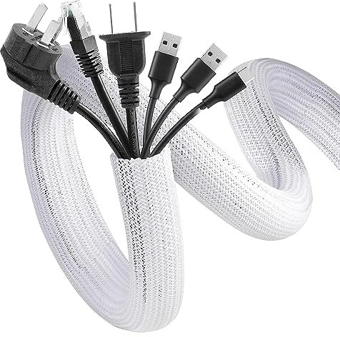 FITUEYES Cache Câble Gaine Câble 2 Mètre Φ32mm Souple Ajustable Gestion des Câbles pour TV, Ordinateur, Automobile (Blanc)