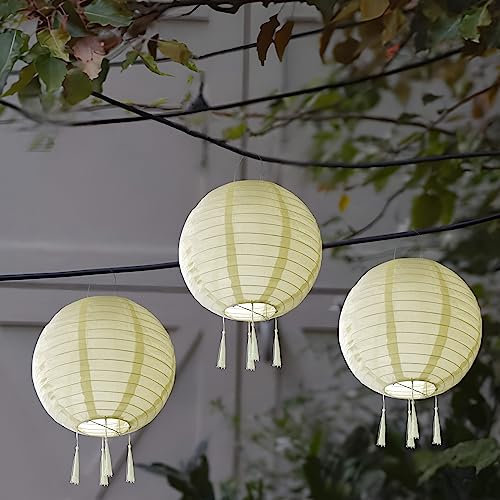 Solar Lampions Außen Wetterfest，Himmel 3 Stücke Solar LED Laterne Wasserdicht Nylon Hängende Gartenlaterne 30cm solarlampions für außen Garten, Halloween Fest Deko (Beige) [Energieklasse A++]