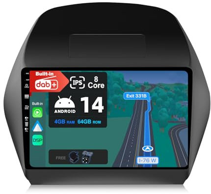 BXLIYER - [Eingebaut DAB] - Android 14 IPS Autoradio für Hyundai IX35 (2010-2017) - Kabellos Carplay/Android Auto - 4G+64G - LED Kamera + MIC - 10.1 Zoll 2 Din - SWC DSP WiFi Fast-Boot 360-Kamera