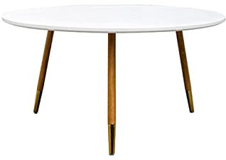 Moderner runder Holztisch, Couchtisch, hoher/niedriger Couchtisch, weißer Beistelltisch, MDF-Tischplatte, Tischbeine aus massivem Holz, mittlerer Beistelltisch, weiß, 80 x 80 x 40,5 cm, hergestellt in