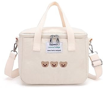 PORRASSO Bolsa de Almuerzo Aislada Bolsa Aislamiento Isotermica Bolsa Nevera Bolsa Comida para Mujeres Adolescentes Niño Escuela Oficina Picnic Blanco