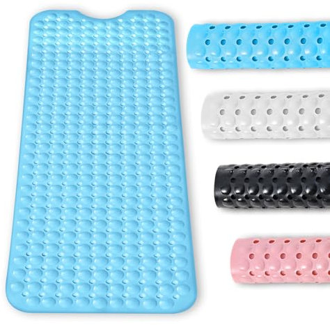 BASVII Badewannenmatte rutschfest 100 x 40 cm, Antirutschmatte Badewanne mit 300 Saugnäpfen aus PVC und Gummimaterial, 100% BPA-frei, Maschinenwaschbar, für Badewanne, Badezimmerboden (Blau)
