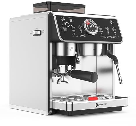 Bridge Pro Bean-to-Cup Semi-Professional Espresso Coffee Machine – Double Boiler System, Dual Water Pump, Milk Froth, Easy Coffee Making - 2,800W, Stainless steel, 2.7L Water Tank.