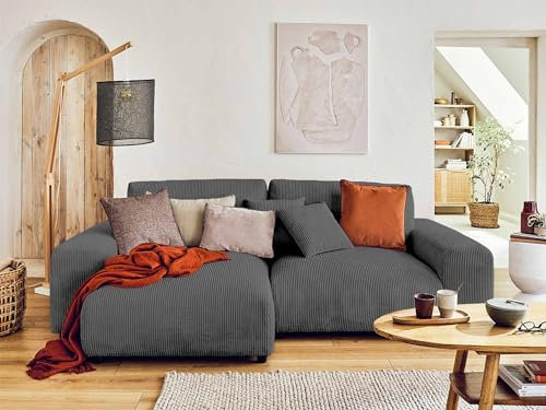 Lisa Design Garance – Ecksofa beidseitig montierbar - 4-Sitzer – aus Cord Dunkelgrau