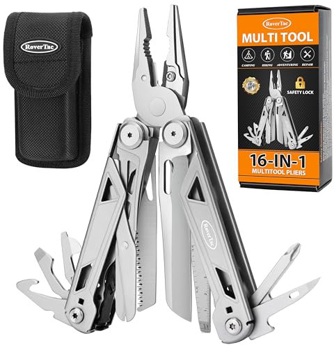 RoverTac Multiherramienta Alicates 16 en 1 Multiherramienta Cuchillo de bolsillo EDC Gear Multiherramienta Cuchillo Alicates Tijeras Cortaalambres/Stripper Sierra Abrebotellas Destornilladores