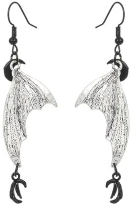 Wedity Halloween Flügel Ohrringe Lustige Kürbis Fledermaus Spinne Mond Ohrringe Gothic Schädel Skelett Tropfen Ohrringe Schmuck für Frauen Mädchen (Silberflügel)
