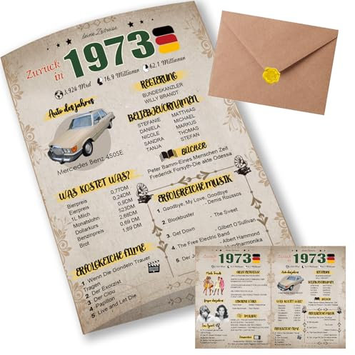 Sugeru Besondere Geburtstagskarte 52 mit Umschlag | 1973 Jahrgang Geschenk | 52 geburtstag frau mann | Sechzigsten Geburtstagsdeko lustig,Tolle Geschenkidee,Chronik,Karte,Jubiläum- DIN A5 (52 Jahre)
