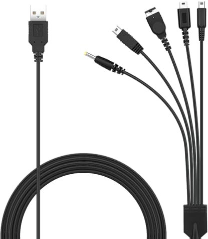 AXFEE 5-in-1 USB-Ladekabel, 4Ft 1,2m Ladekabel Ersatz für Nintendo DS Lite, Nintendo New 3DS XL/3DS XL/New 2DS XL/2DS/Dsi XL, PSP 1000 2000 3000 (1 Stück)