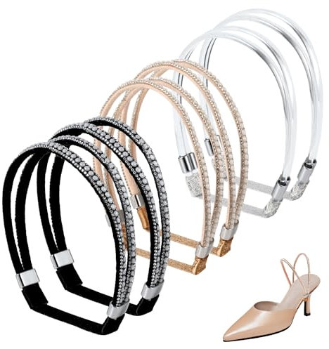 BOXOB 3 Pairs High Heel Shoe Straps, Detachable Shoe Lace for Heels 3 Styles Elastic Rhinestone shoe Band Replacement Belt Fixed Tie Accessories for Loose High Heels Slippers Sandals