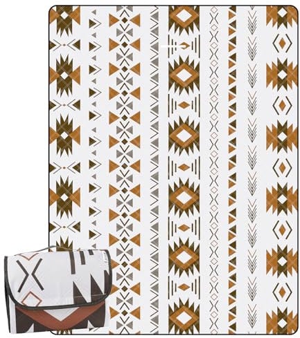 DEWUR Picknickdecke wasserdicht waschbar, Stranddecke Sandfrei XXL Campingdecke Strandmatte Teppich isoliert mit wasserdichter Unterseite (Boho-B, 300x200cm)
