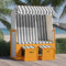 LAPOOH Strandkorb mit Dach, Strandkörbe, Roofed Beach Chairs, Strandkorb Für Draußen, Poly Rattan und Massivholz Weiß & Grau