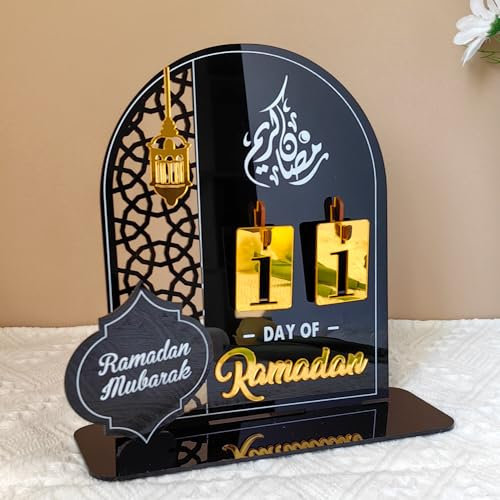 Ramadan Kalender, 2024 Acryl Eid Mubarak Kalender, Gebet Ramadan Mubarak Deko DIY Countdown-Kalender Ornament, Ramadan Adventskalender 30 Tage Countdown (Schwarz)