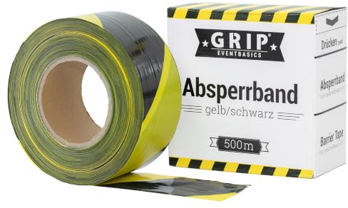 GRIP Eventbasics Absperrband schwarz-gelb – 28 µ – 500 m x 70 mm